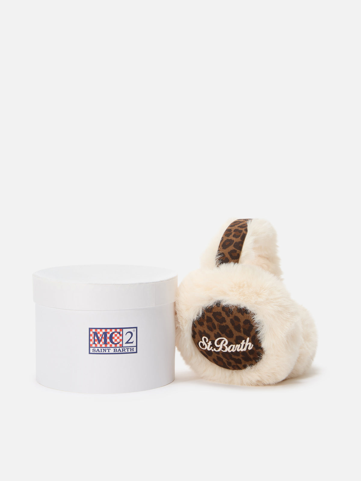 Earmuffs with leopard print and logo embroidery