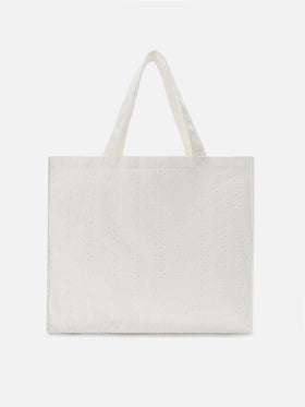 Borsa Essential in cotone sangallo bianco con logo a contrasto