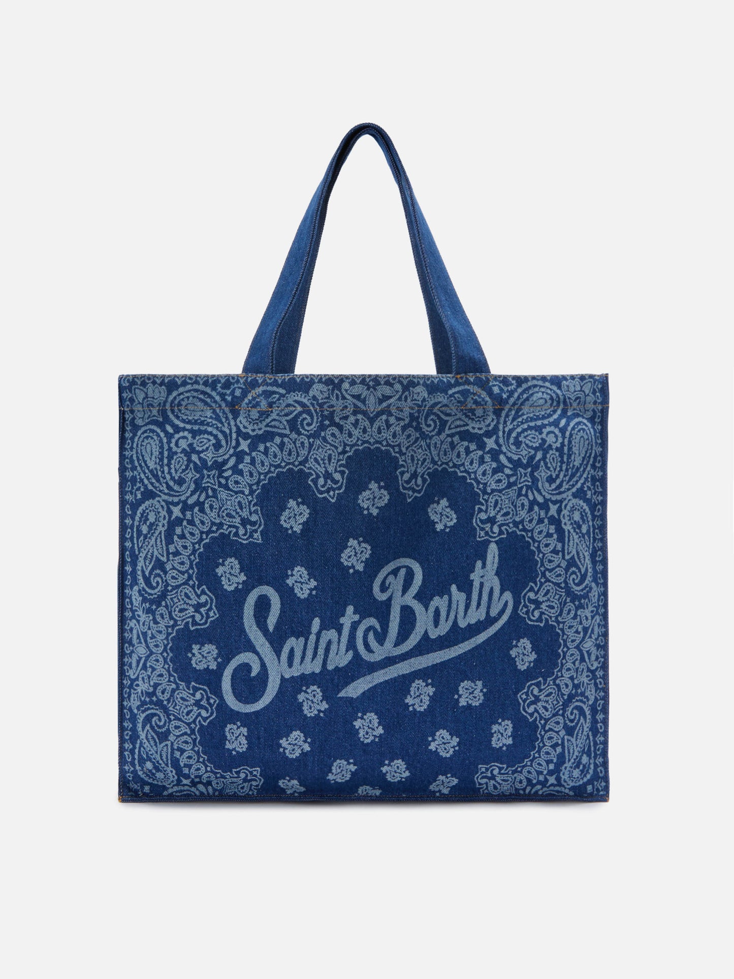Essential denim tote bag with bandana print and contrasting logo
