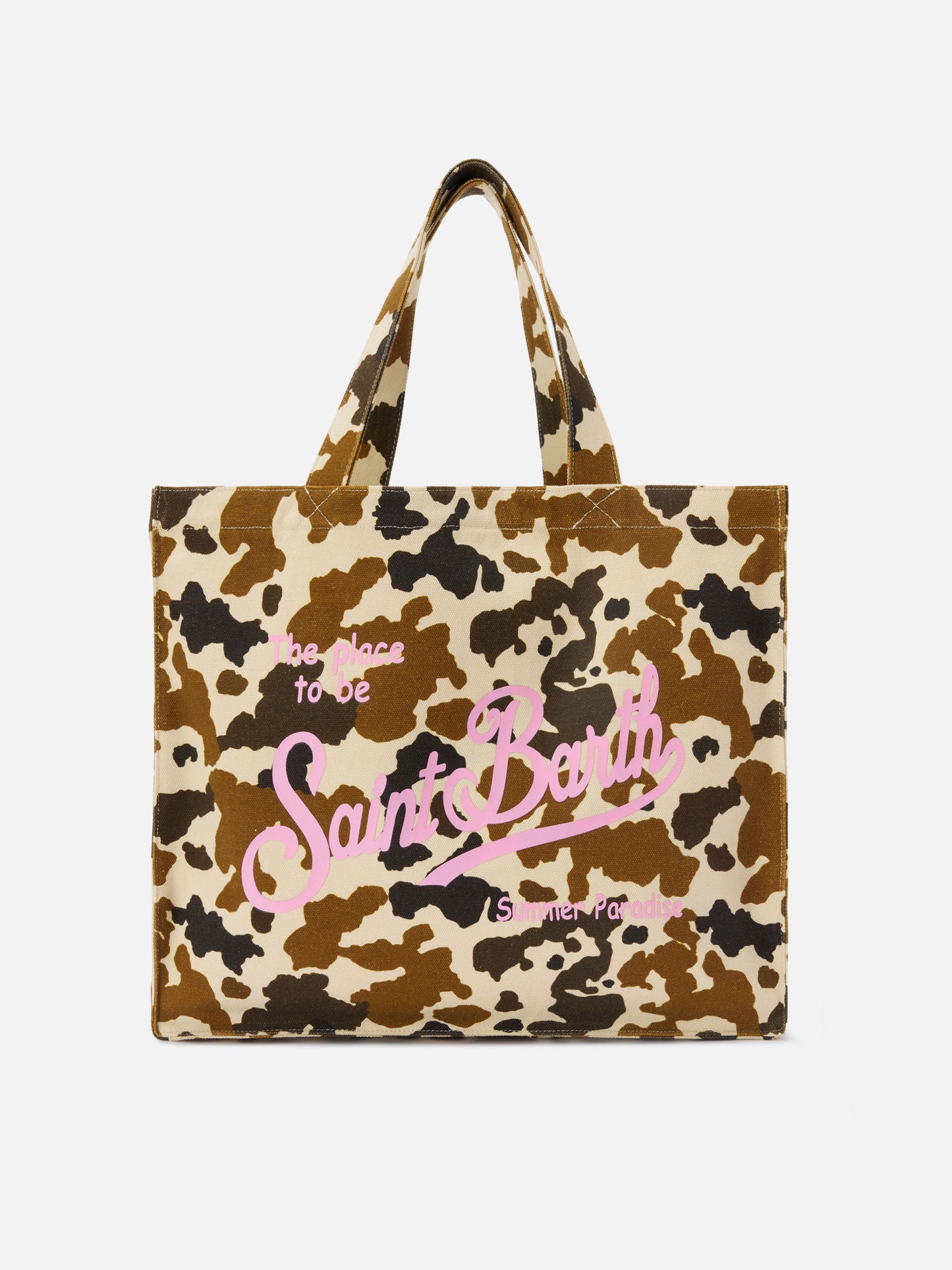 Essential canvas tote bag with cow print and printed logo