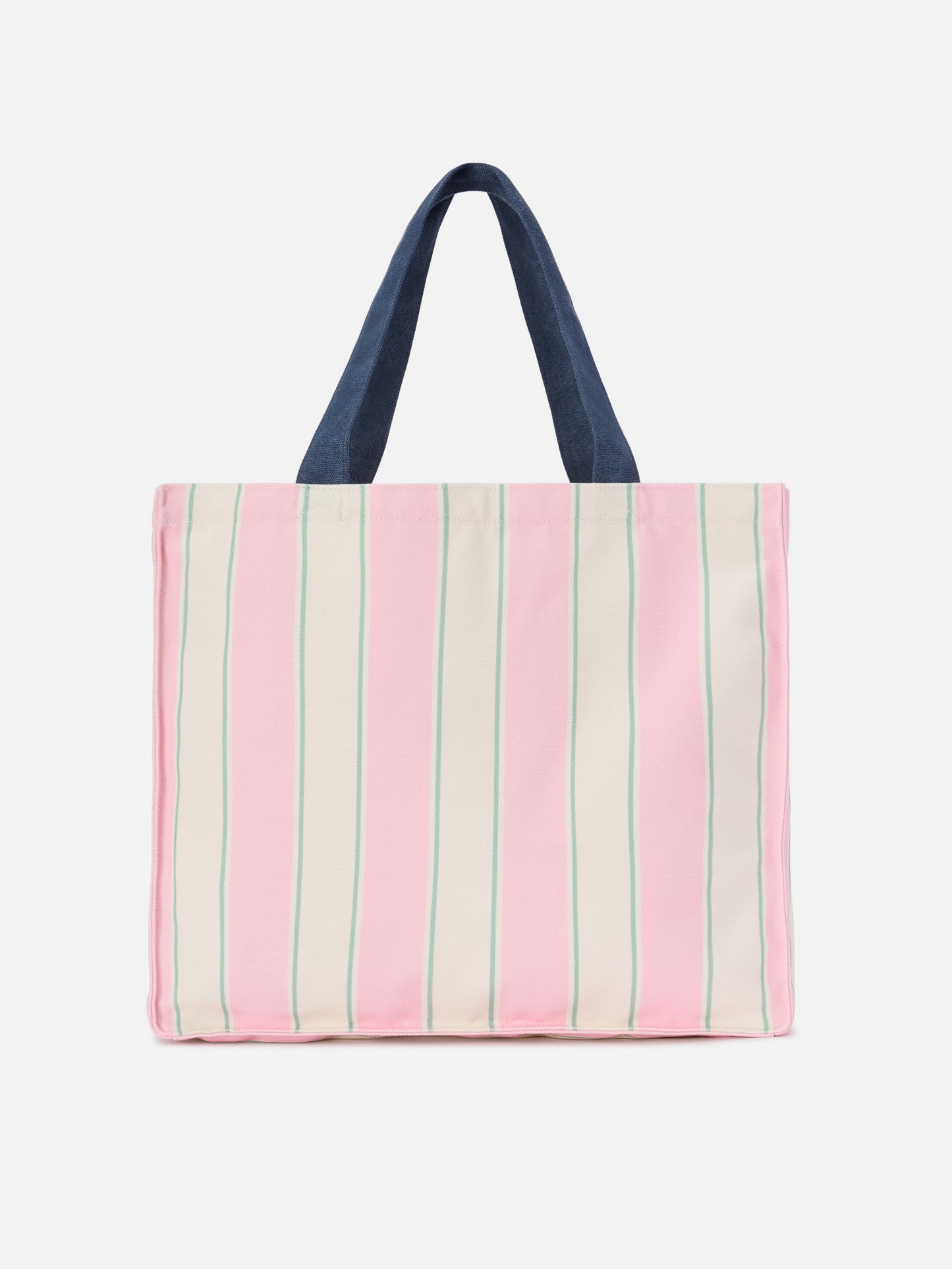 Essenzielle Tote Bag aus Canvas mit pinken, grünen und weißen Streifen und kontrastierendem Logo 