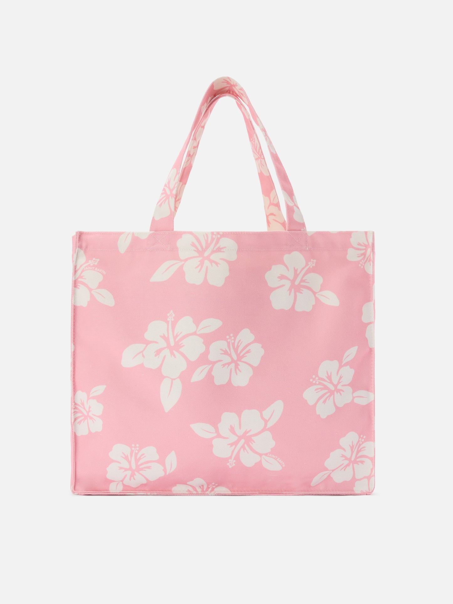 Cabas essentiel en toile avec imprimé hibiscus rose et logo contrasté 