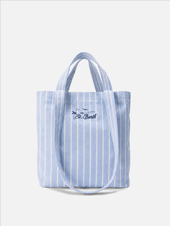Essential Beach light blue and white striped cotton tote bag