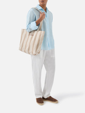 Essential Beach beige and white striped cotton tote bag