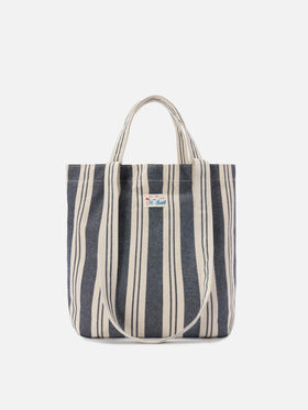 Bolso tote de algodón a rayas azul y blanco Essential Beach 