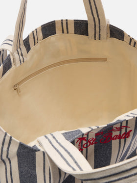 Bolso tote de algodón a rayas azul y blanco Essential Beach 