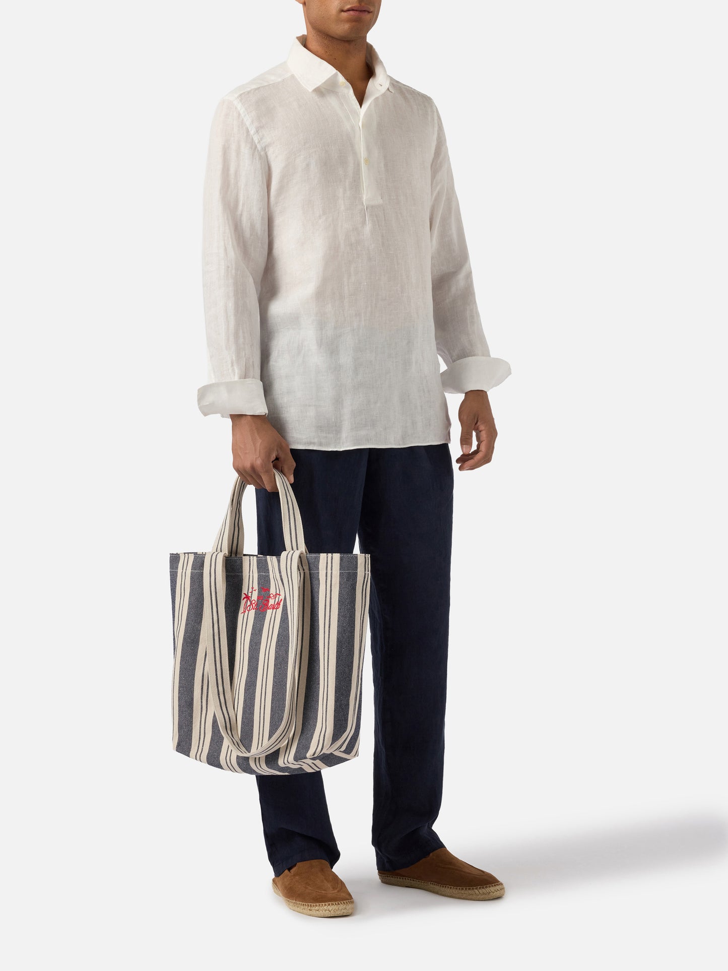 Bolso tote de algodón a rayas azul y blanco Essential Beach 