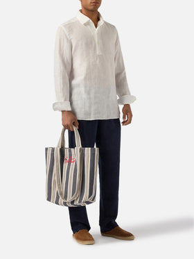 Bolso tote de algodón a rayas azul y blanco Essential Beach 