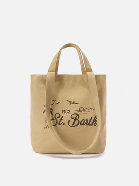 Bolso tote Essential Beach de algodón beige con logo bordado 