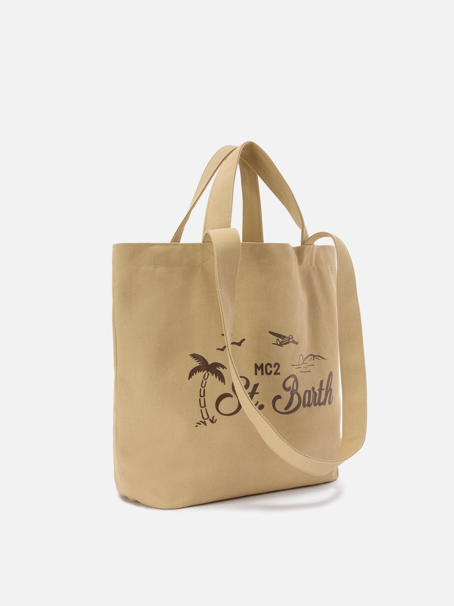Bolso tote Essential Beach de algodón beige con logo bordado 