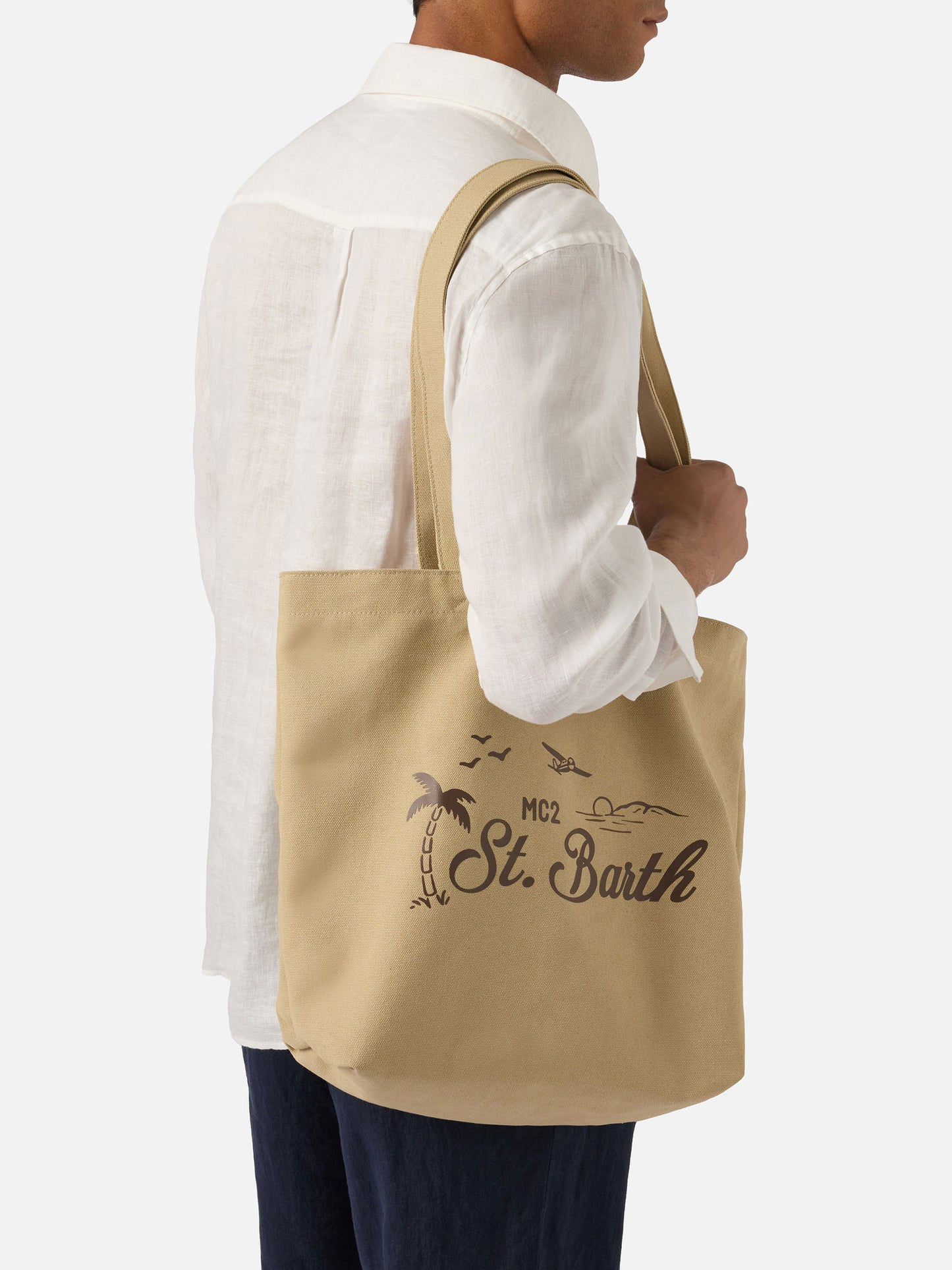 Bolso tote Essential Beach de algodón beige con logo bordado 