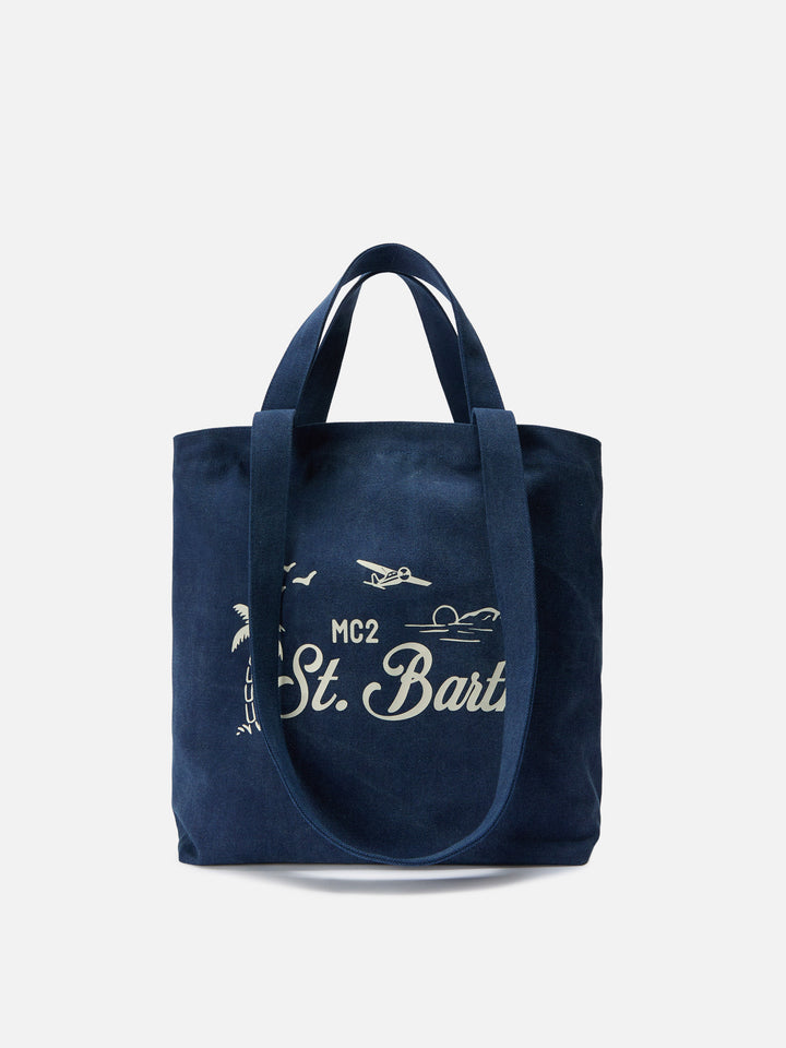Essential Beach navy blue cotton tote bag with embroidered logo