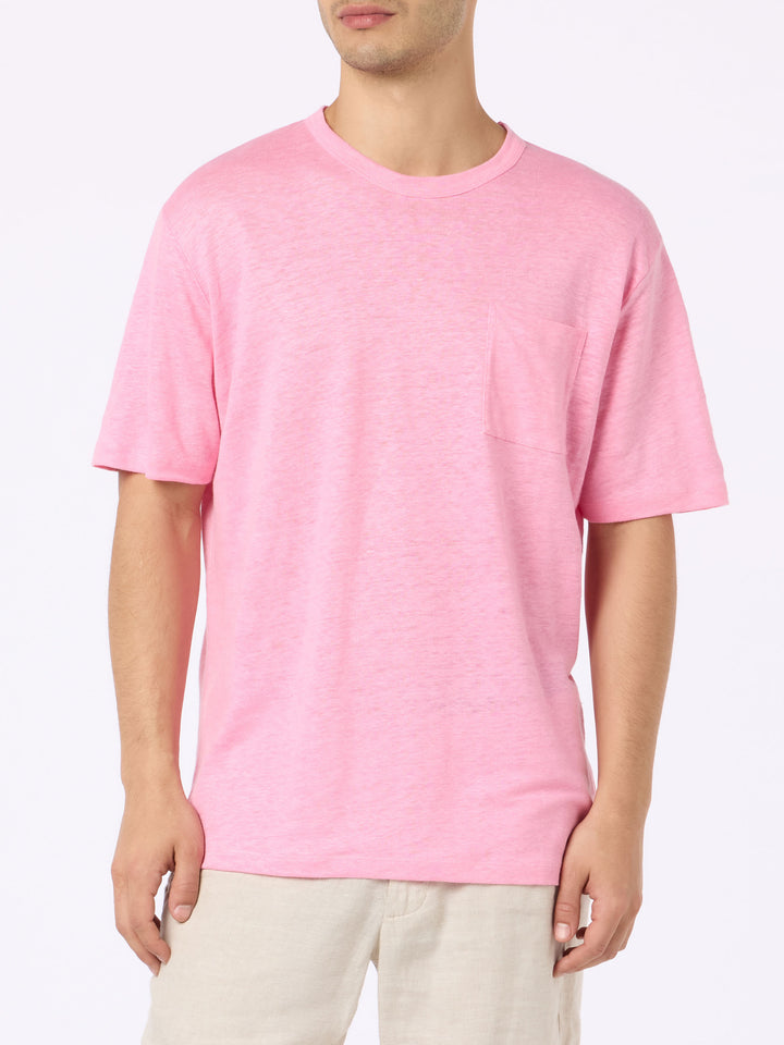 Man pink linen jersey t-shirt Ecstasea with pocket - MC2 Saint Barth