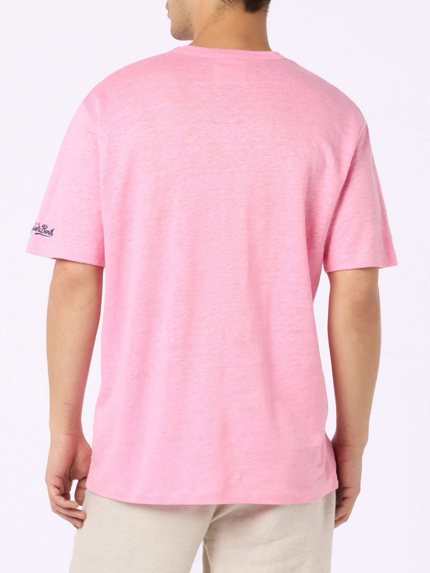 Man pink linen jersey t-shirt Ecstasea with pocket - MC2 Saint Barth