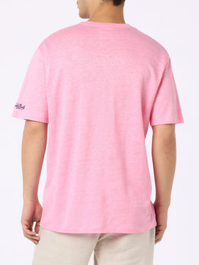 Man pink linen jersey t-shirt Ecstasea with pocket - MC2 Saint Barth