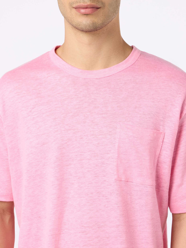 Man pink linen jersey t-shirt Ecstasea with pocket - MC2 Saint Barth