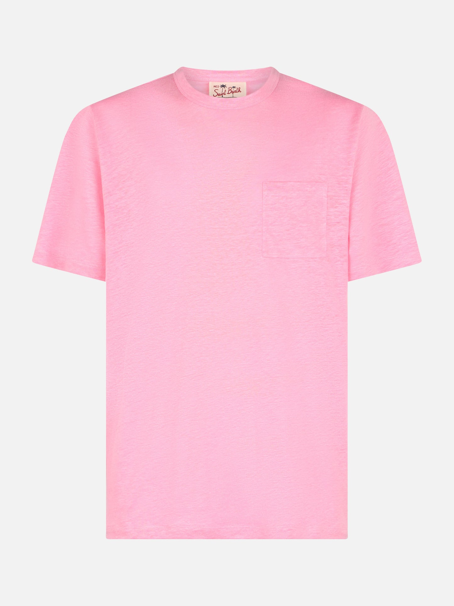 Man pink linen jersey t-shirt Ecstasea with pocket - MC2 Saint Barth