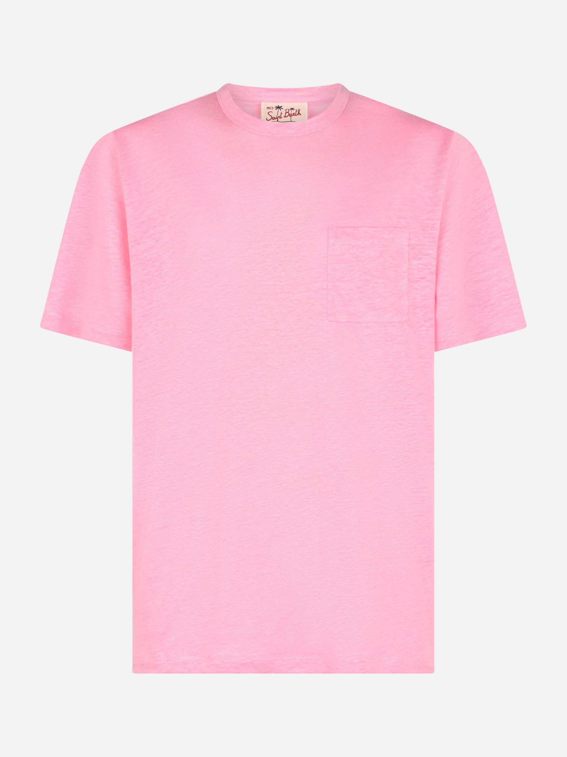 Man pink linen jersey t-shirt Ecstasea with pocket - MC2 Saint Barth