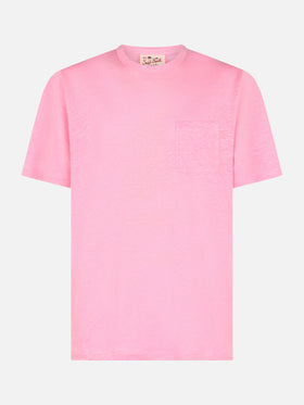 Man pink linen jersey t-shirt Ecstasea with pocket - MC2 Saint Barth
