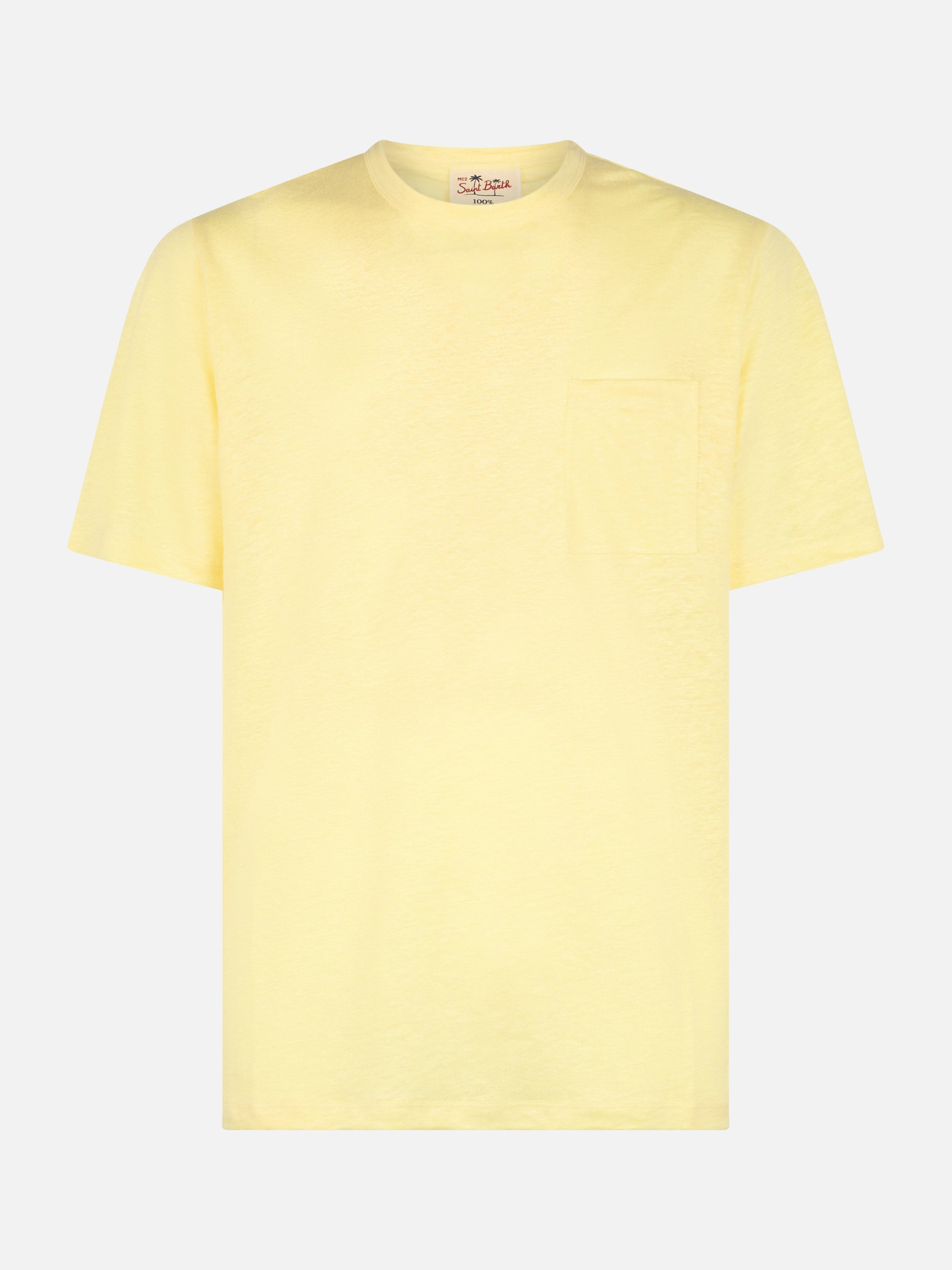 Man yellow linen jersey t-shirt Ecstasea with pocket - MC2 Saint Barth
