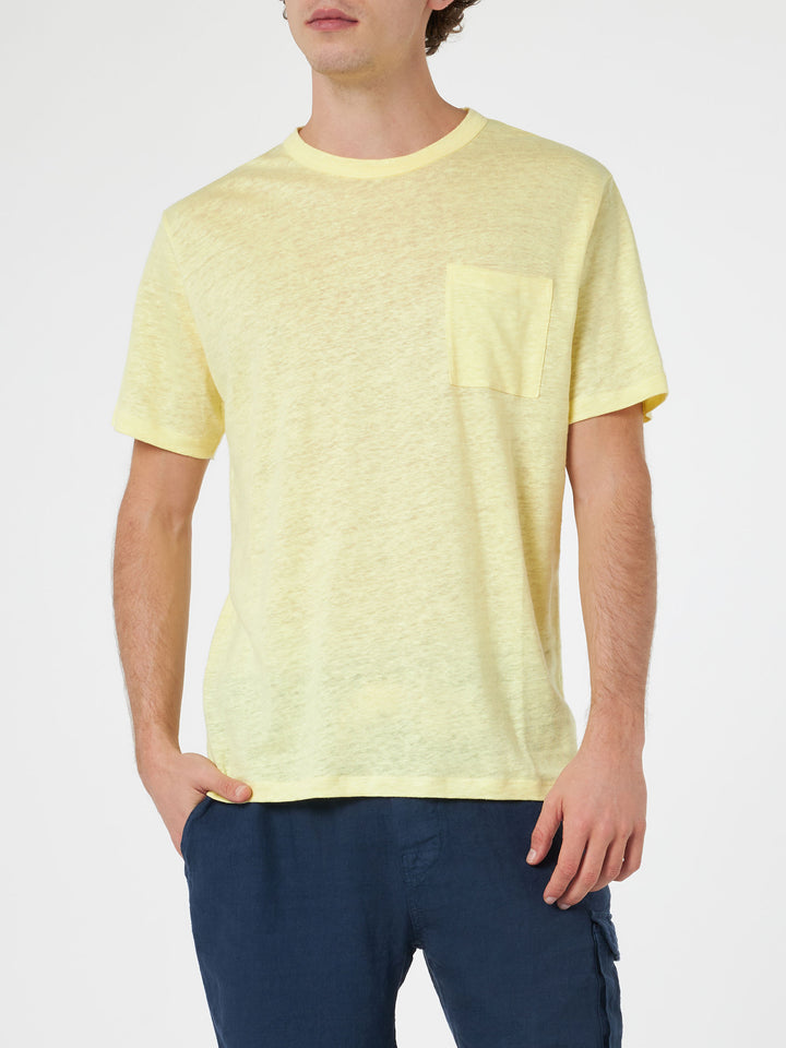 Man yellow linen jersey t-shirt Ecstasea with pocket - MC2 Saint Barth