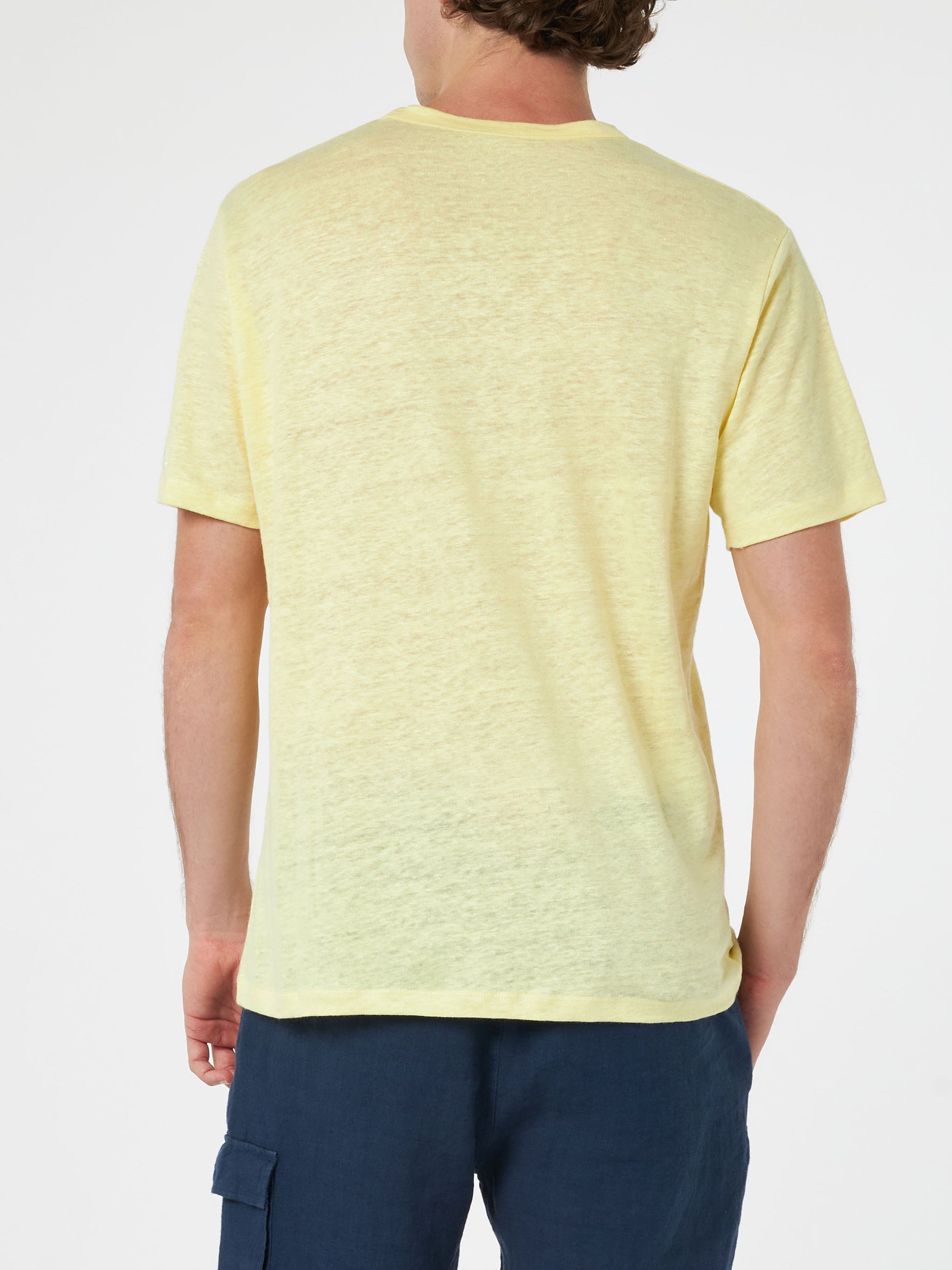 Man yellow linen jersey t-shirt Ecstasea with pocket - MC2 Saint Barth