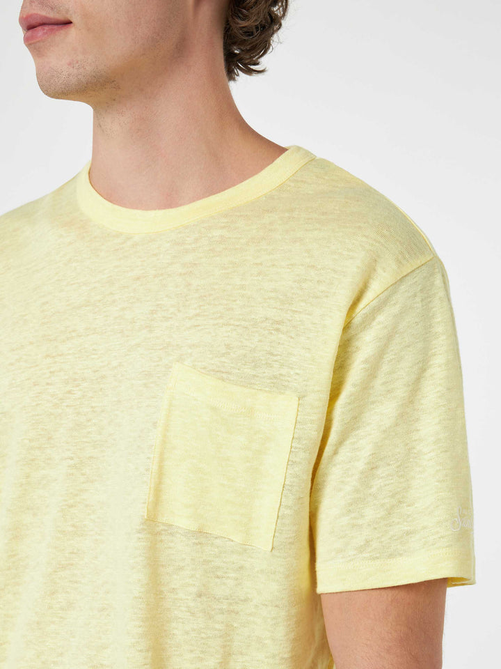 Man yellow linen jersey t-shirt Ecstasea with pocket - MC2 Saint Barth