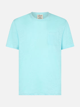 Man water green linen jersey t-shirt Ecstasea with pocket - MC2 Saint Barth