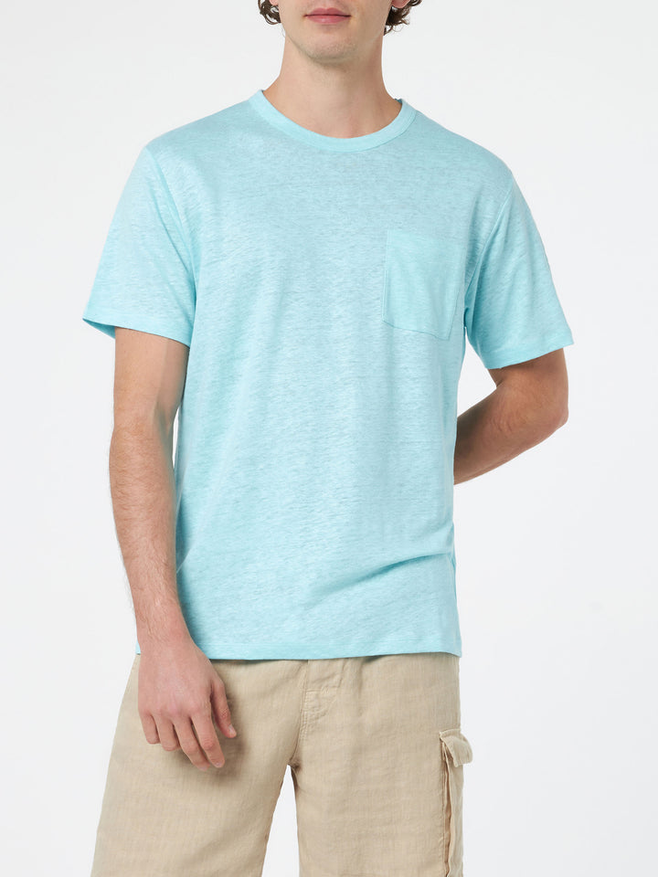 Man water green linen jersey t-shirt Ecstasea with pocket - MC2 Saint Barth