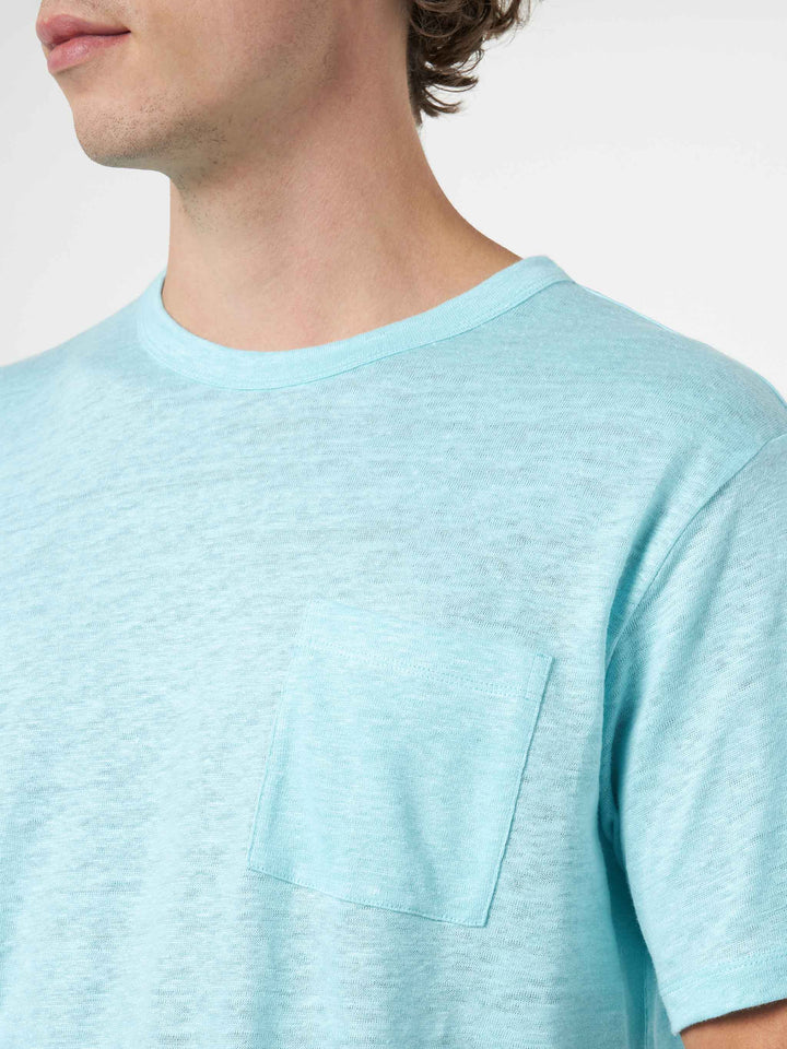 Man water green linen jersey t-shirt Ecstasea with pocket - MC2 Saint Barth