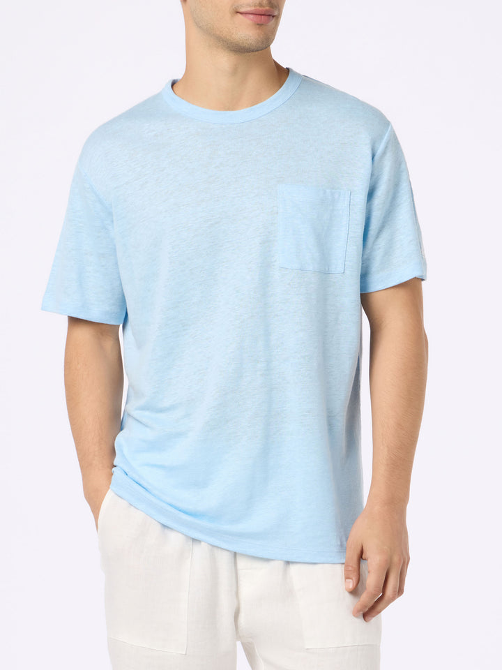 Man light blue linen jersey t-shirt Ecstasea with pocket - MC2 Saint Barth