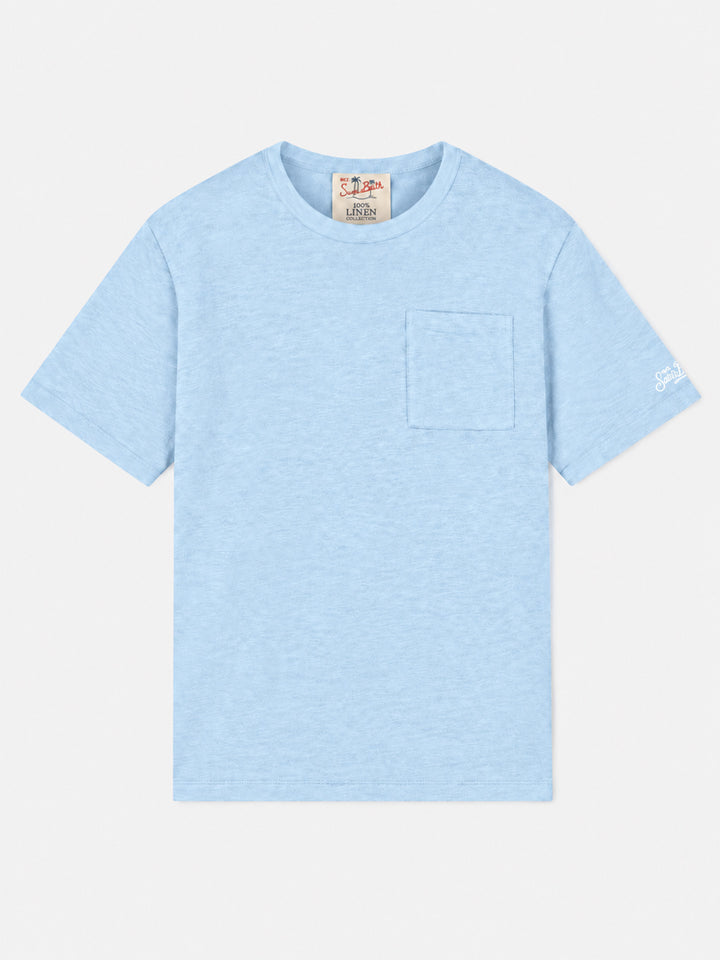 Light blue Ecstasea linen T-shirt with pocket