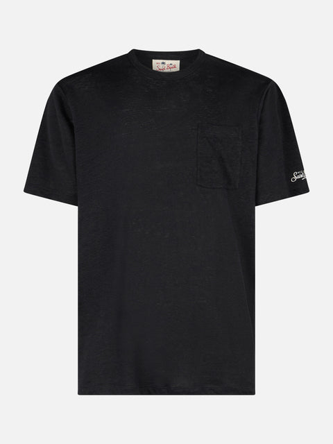 Man black linen jersey t-shirt Ecstasea with pocket - MC2 Saint Barth