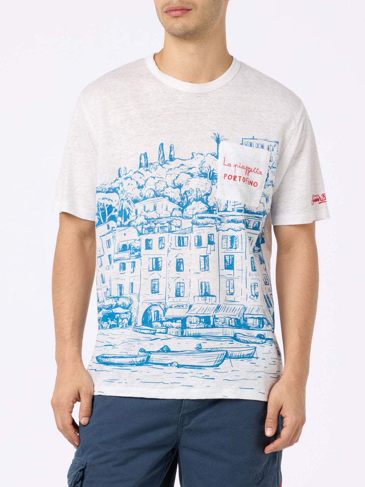 Man linen jersey t-shirt Ecstasea with Portofino placed print and embroidered pocket - MC2 Saint Barth