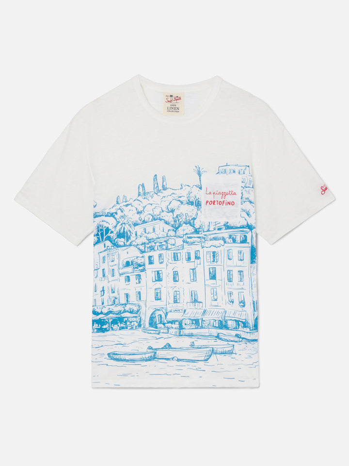 Ecstasea linen jersey t-shirt with Portofino print