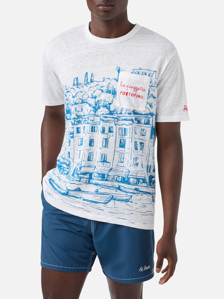 Ecstasea linen jersey t-shirt with Portofino print