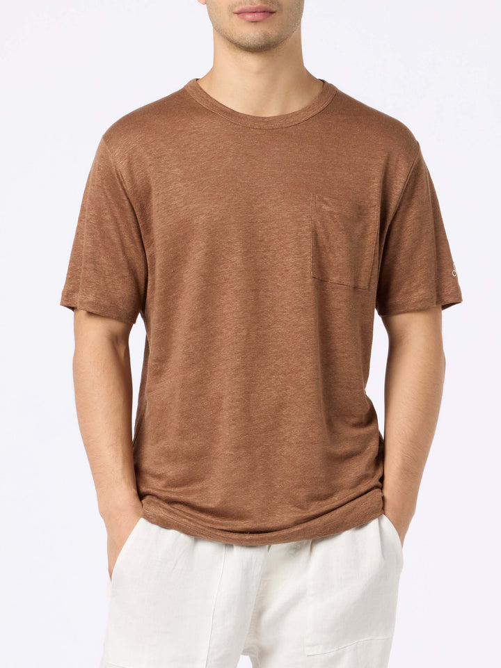Man brown linen jersey t-shirt Ecstasea with pocket - MC2 Saint Barth
