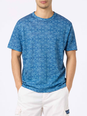 Man blue linen jersey t-shirt Ecstasea with sashiko print - MC2 Saint Barth