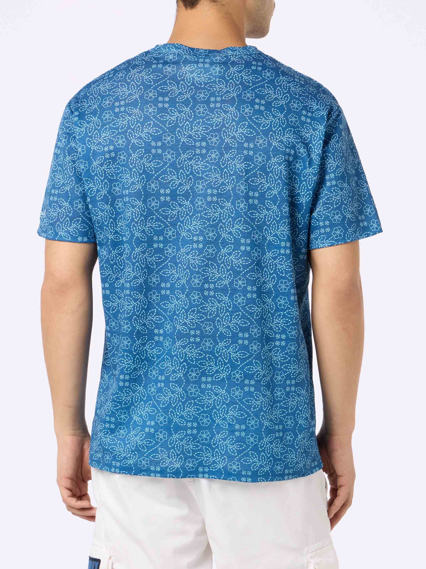 Man blue linen jersey t-shirt Ecstasea with sashiko print - MC2 Saint Barth