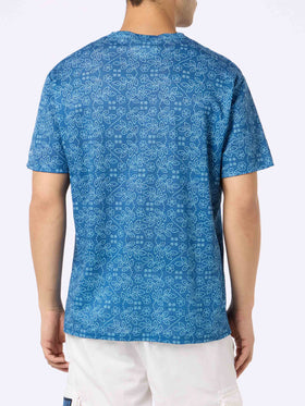 Man blue linen jersey t-shirt Ecstasea with sashiko print - MC2 Saint Barth