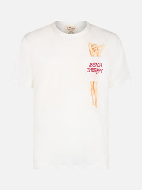 Man linen jersey t-shirt Ecstasea with printed and embroidered pocket - MC2 Saint Barth