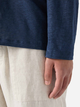 Man navy blue linen jersey t-shirt Ecstasea with pocket