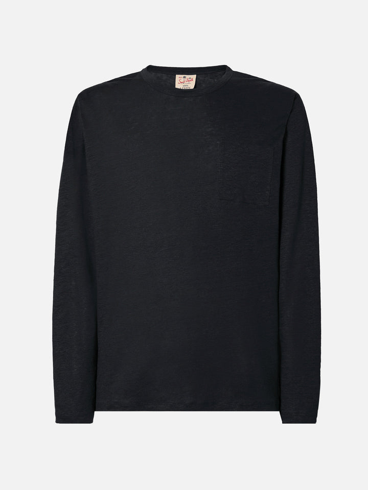 Man black linen jersey t-shirt Ecstasea with pocket