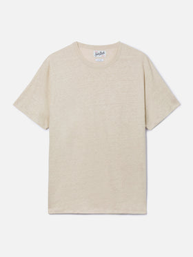 Cream Ecstasea pure linen t-shirt with logo embroidery