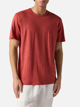 Red Ecstasea pure linen t-shirt with logo embroidery