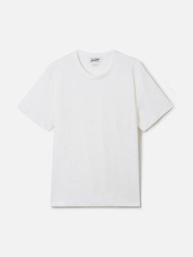 White Ecstasea pure linen t-shirt with logo embroidery