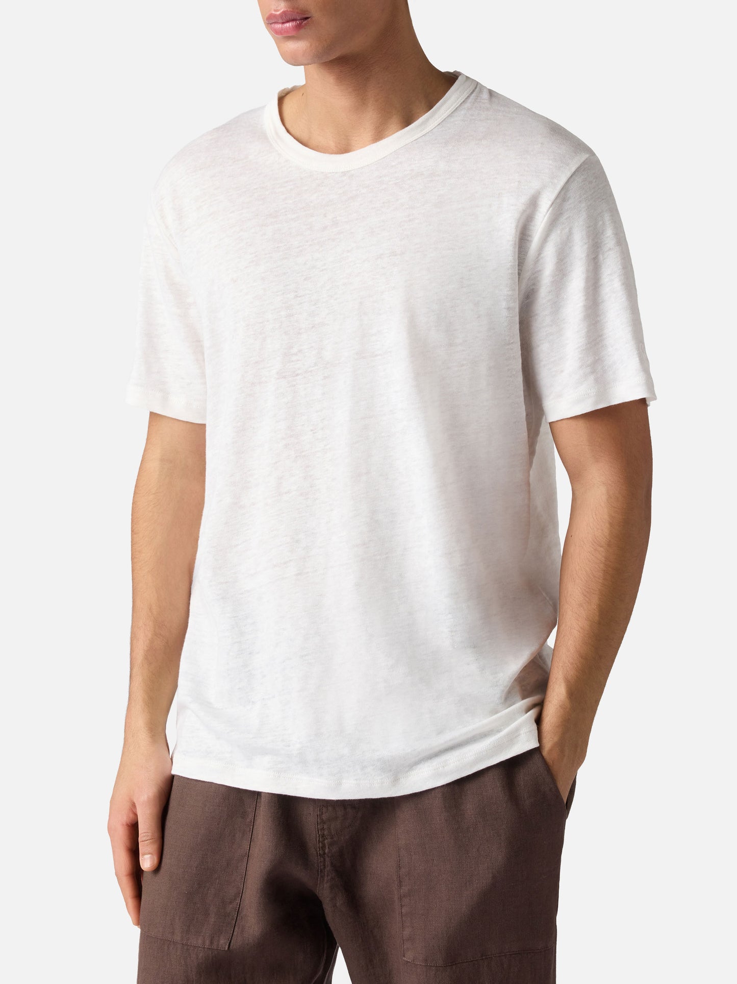 White Ecstasea pure linen t-shirt with logo embroidery