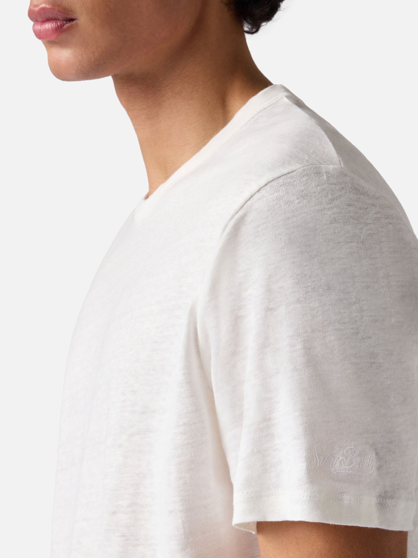 White Ecstasea pure linen t-shirt with logo embroidery