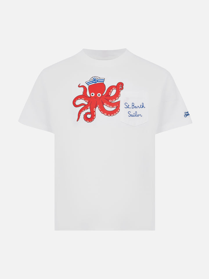Eddy cotton t-shirt with octopus print and St. Barth Sailor embroidery - MC2 Saint Barth