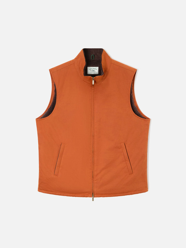 Gilet Edgar orange ciré avec doublure teddy 